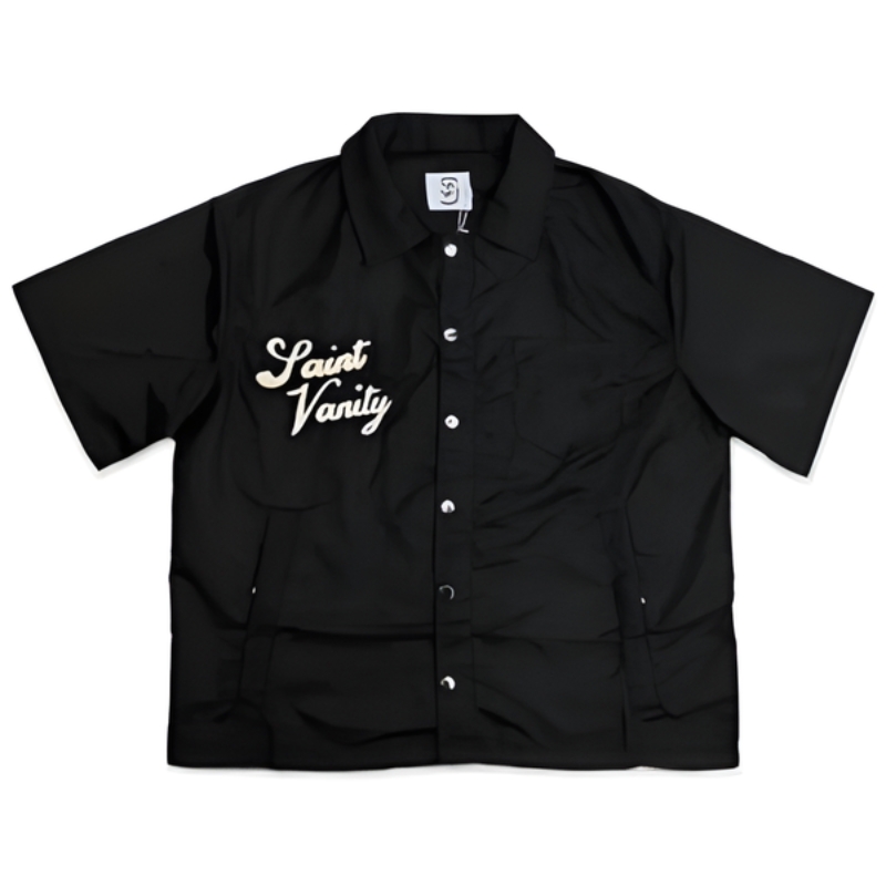 Saint Vanity Black Button-Up Nylon Shirt Tee Saint Vanity Black Button-Up Nylon Shirt Tee