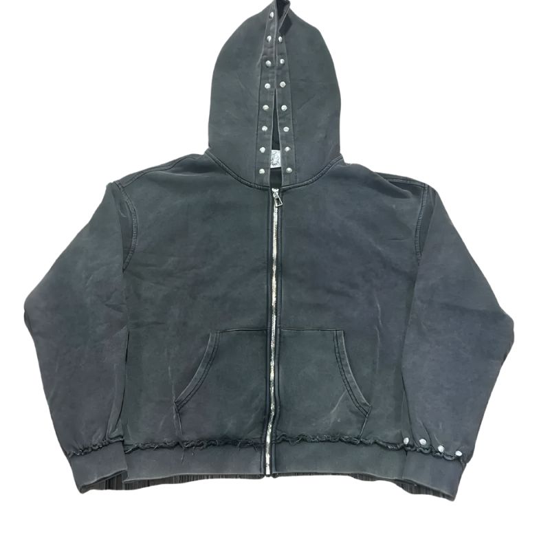Saint Vanity Black Studded Zip Hoodie Streetwear Saint Vanity Black Studded Zip Hoodie Streetwear