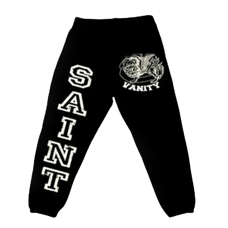 Saint Vanity Black Varsity Sweatpants Classic Fit Saint Vanity Black Varsity Sweatpants Classic Fit
