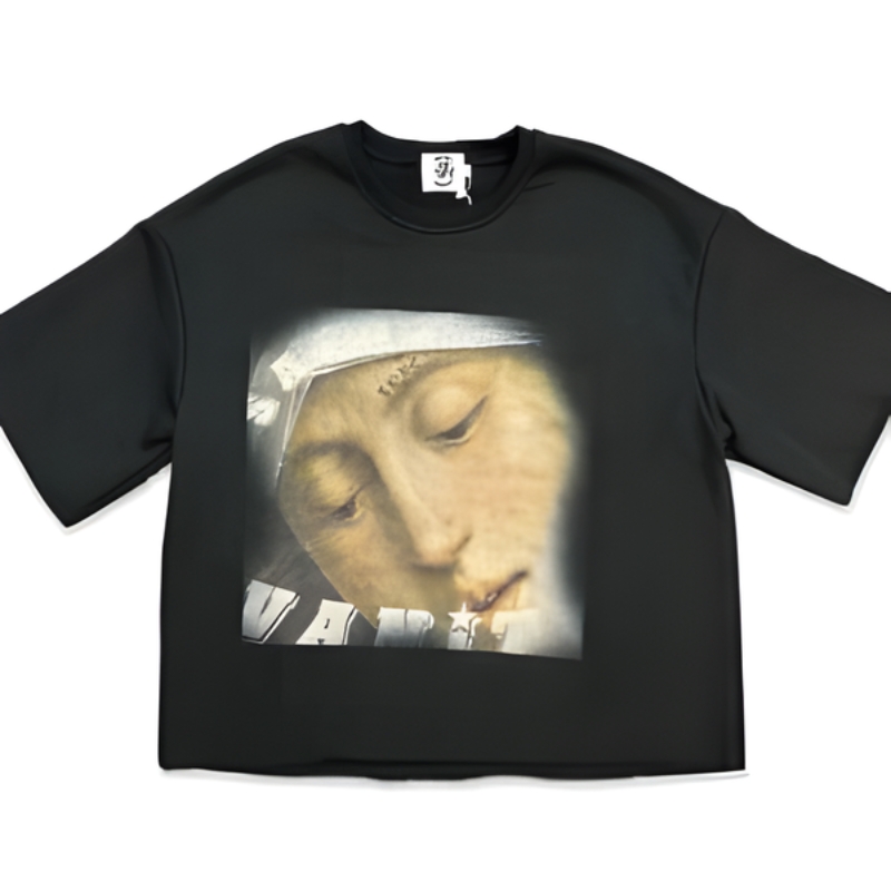 Saint Vanity Love Saint Black Cropped Crewneck Tee Saint Vanity Love Saint Black Cropped Crewneck Tee