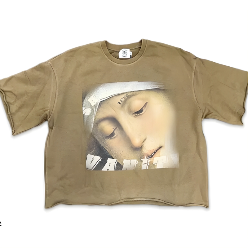 Saint Vanity Love Saint Tan Cropped Crewneck Saint Vanity Love Saint Tan Cropped Crewneck