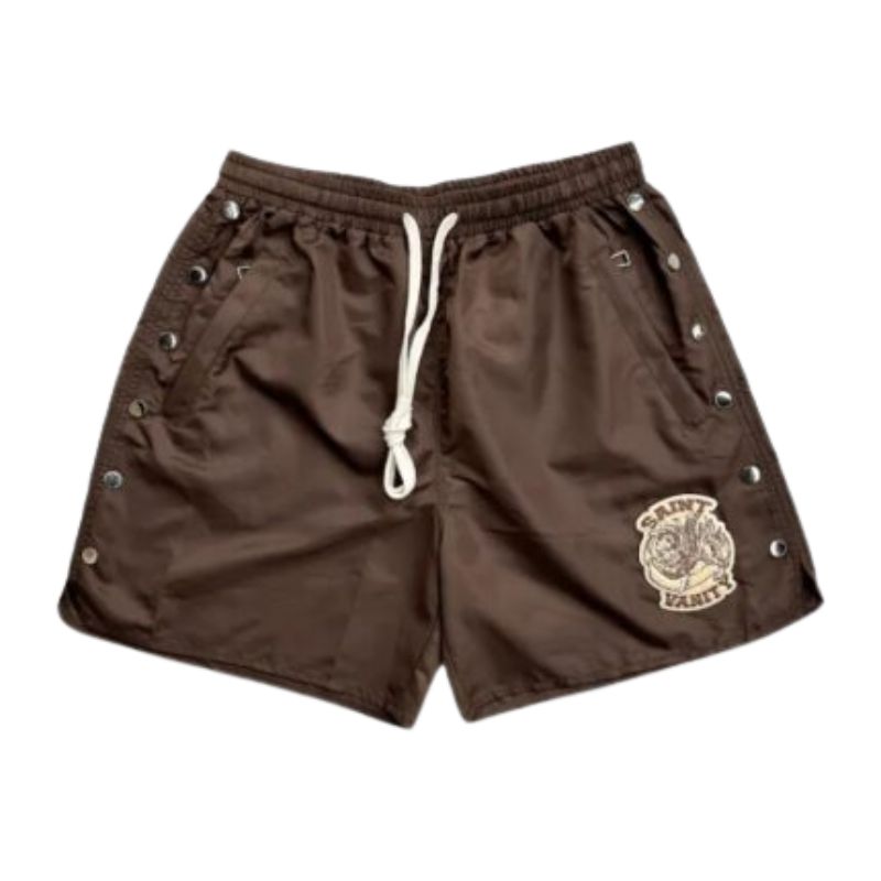 Saint Vanity Nylon Shorts in Brown with Logo Saint Vanity Nylon Shorts in Brown with Logo