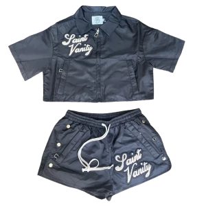 Saint Vanity Women’s Zip-Up Short Set Black Graphic
