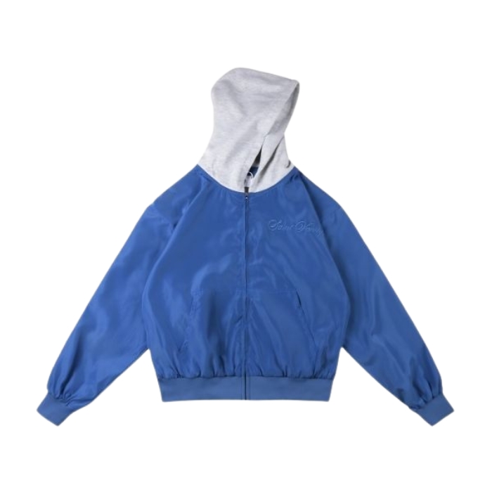 Nylon Hooded Bomber Jacket Army Blue Nylon Hooded Bomber Jacket Army Blue
