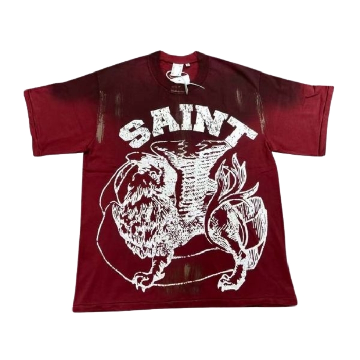 Saint Vanity Dirty Griffin Burgundy T-Shirt Saint Vanity Dirty Griffin Burgundy T-Shirt