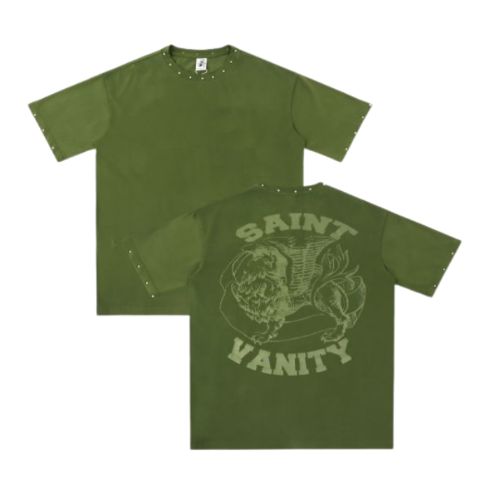 Saint Vanity Griffin Washed Green Oversized T-Shirt Saint Vanity Griffin Washed Green Oversized T-Shirt